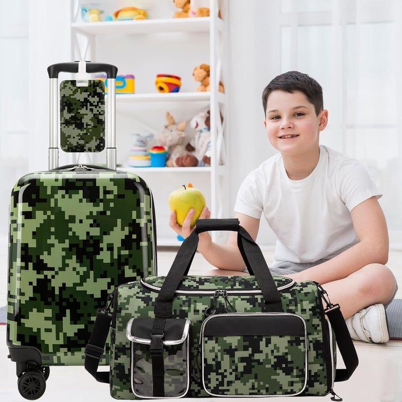 Esteemly Kid's Luggage Set 3 Piece Suitcase Set 16" Hardside Luggage with Spinner Wheels Boys Carry on Toddler Travel Rolling Suitcase with Duffle Bag Neck Pillow Airline Approved - Image 4